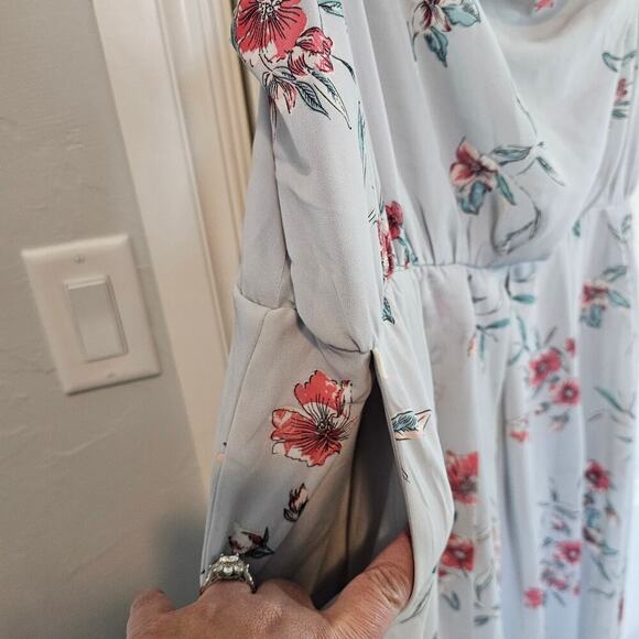 Torrid Chiffon Pleated Dress Women Size 2X Gray Floral Cowl Neck Cottage Fairy - Picture 5 of 12